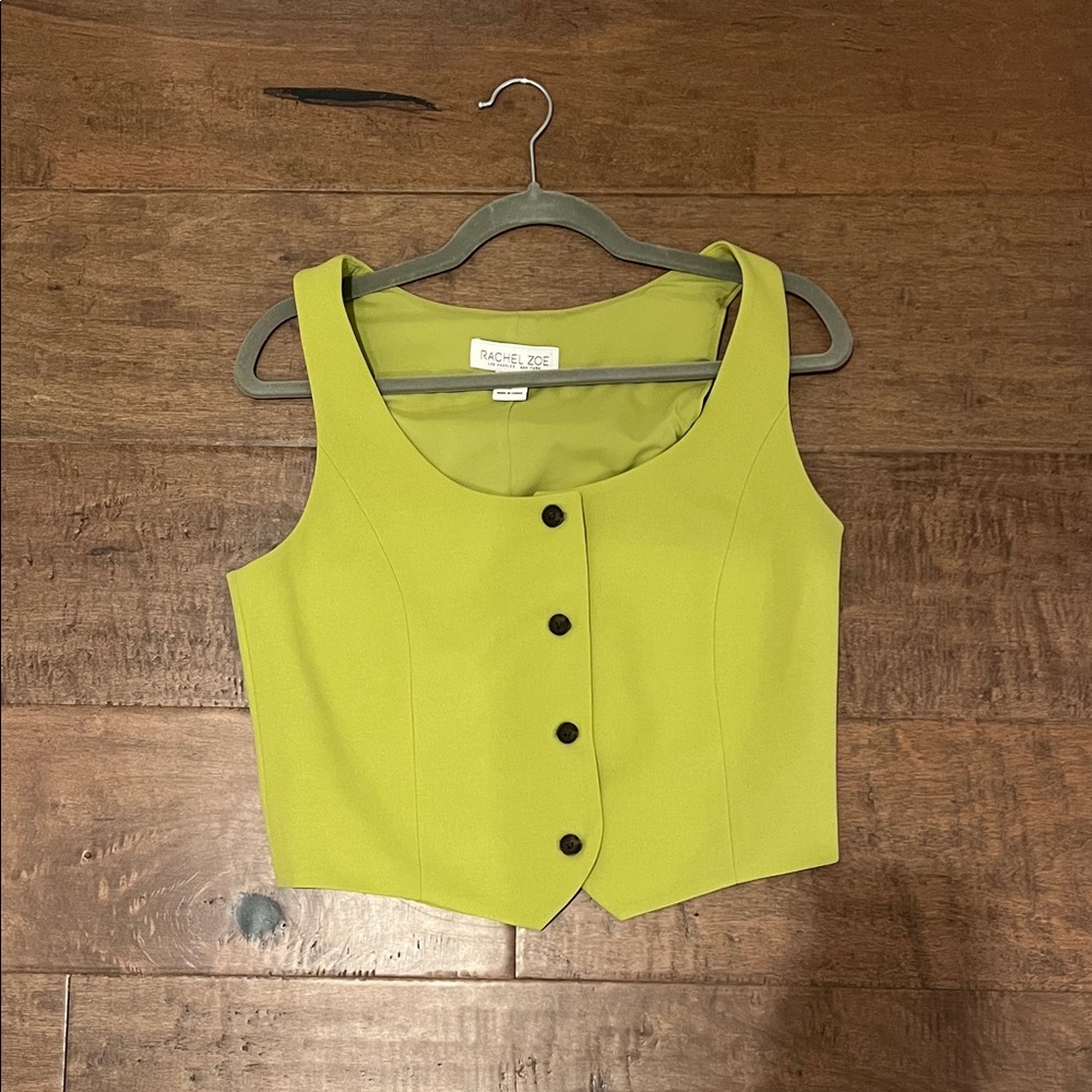 Rachel Zoe Vibrant Green Sleeveless Button-Up Top